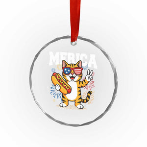 Merica Cat Crystal Glass Ornament Funny 4th of July Hot Dog and Fireworks Patriotic USA Flag TS02 Print Your Wear