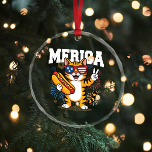 Merica Cat Crystal Glass Ornament Funny 4th of July Hot Dog and Fireworks Patriotic USA Flag TS02 Print Your Wear