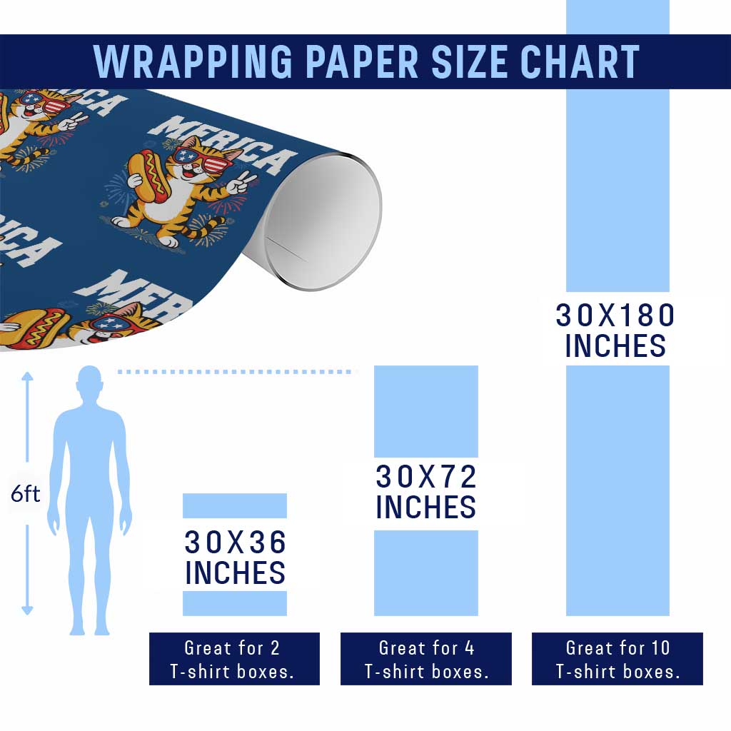 Merica Cat Wrapping Paper Roll Funny 4th of July Hot Dog and Fireworks Patriotic USA Flag TS02 Print Your Wear