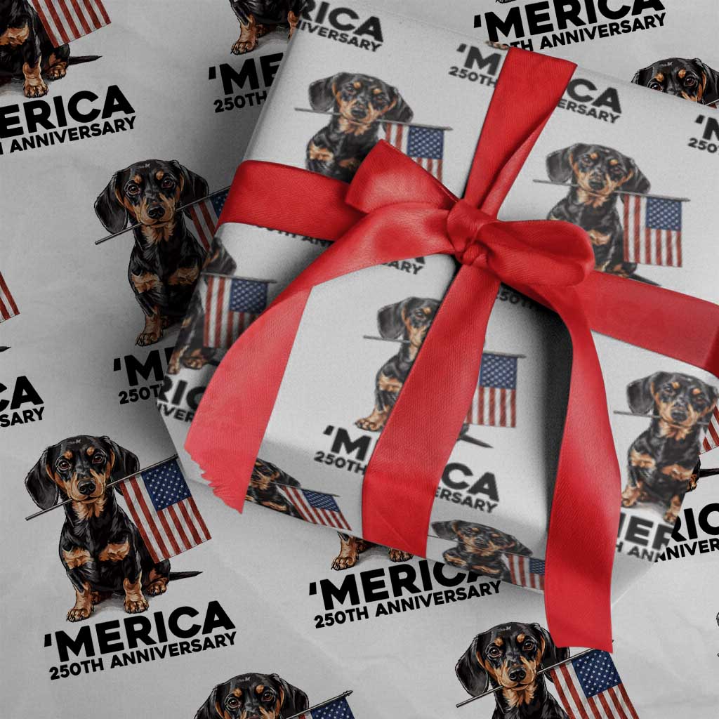 Merica Dachshund Lover Wrapping Paper Roll 250th Anniversary Gift TS12 White Print Your Wear