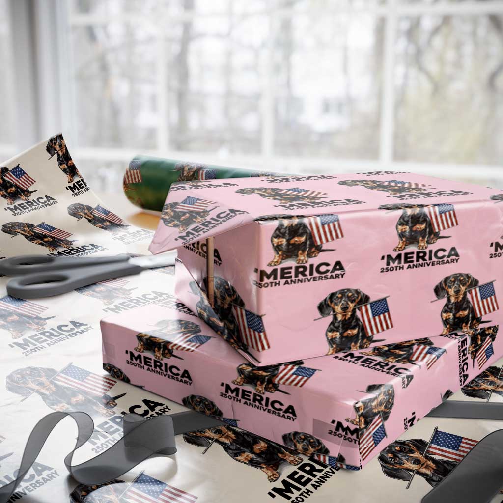 Merica Dachshund Lover Wrapping Paper Roll 250th Anniversary Gift TS12 Light Pink Print Your Wear