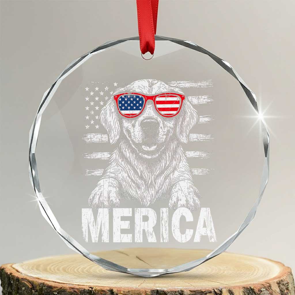 Merica Golden Retriever Crystal Glass Ornament Patriotic Dog US Flag 4th Of July TS02 Transparent Glass 3'' Circle Print Your Wear
