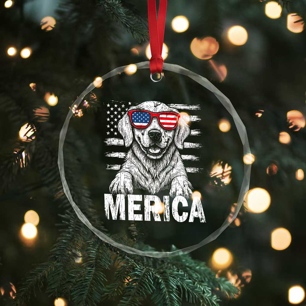Merica Golden Retriever Crystal Glass Ornament Patriotic Dog US Flag 4th Of July TS02 Print Your Wear