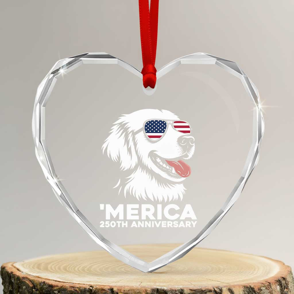 Merica Golden Retriever Lover Heart Crystal Glass Ornament 250th Anniversary Gift TS12 Transparent Glass 3'' Heart Print Your Wear
