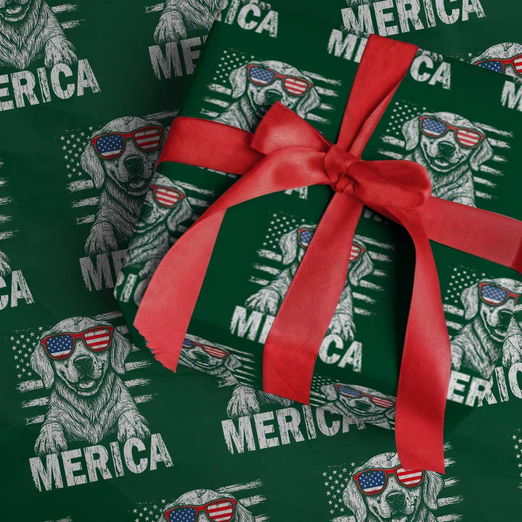 Merica Golden Retriever Wrapping Paper Roll Patriotic Dog US Flag 4th Of July TS02 Green Print Your Wear