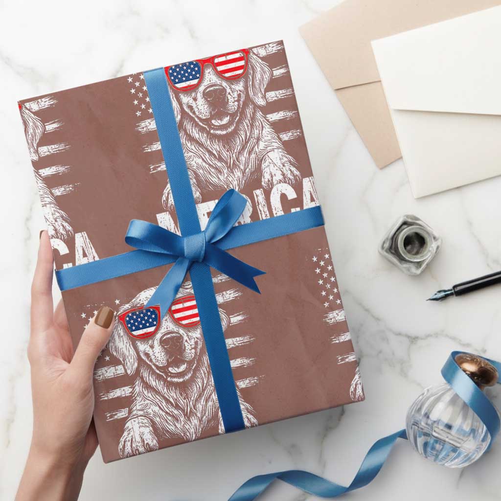 Merica Golden Retriever Wrapping Paper Roll Patriotic Dog US Flag 4th Of July TS02 Mocha Print Your Wear