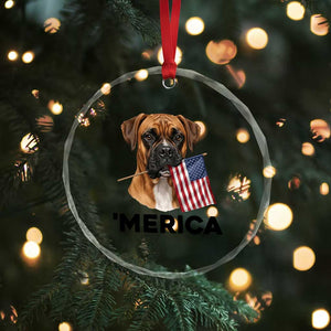 Merica Patriotic Boxer Mom Dad Gift Crystal Glass Ornament Merica 4th Of July TS12 Print Your Wear