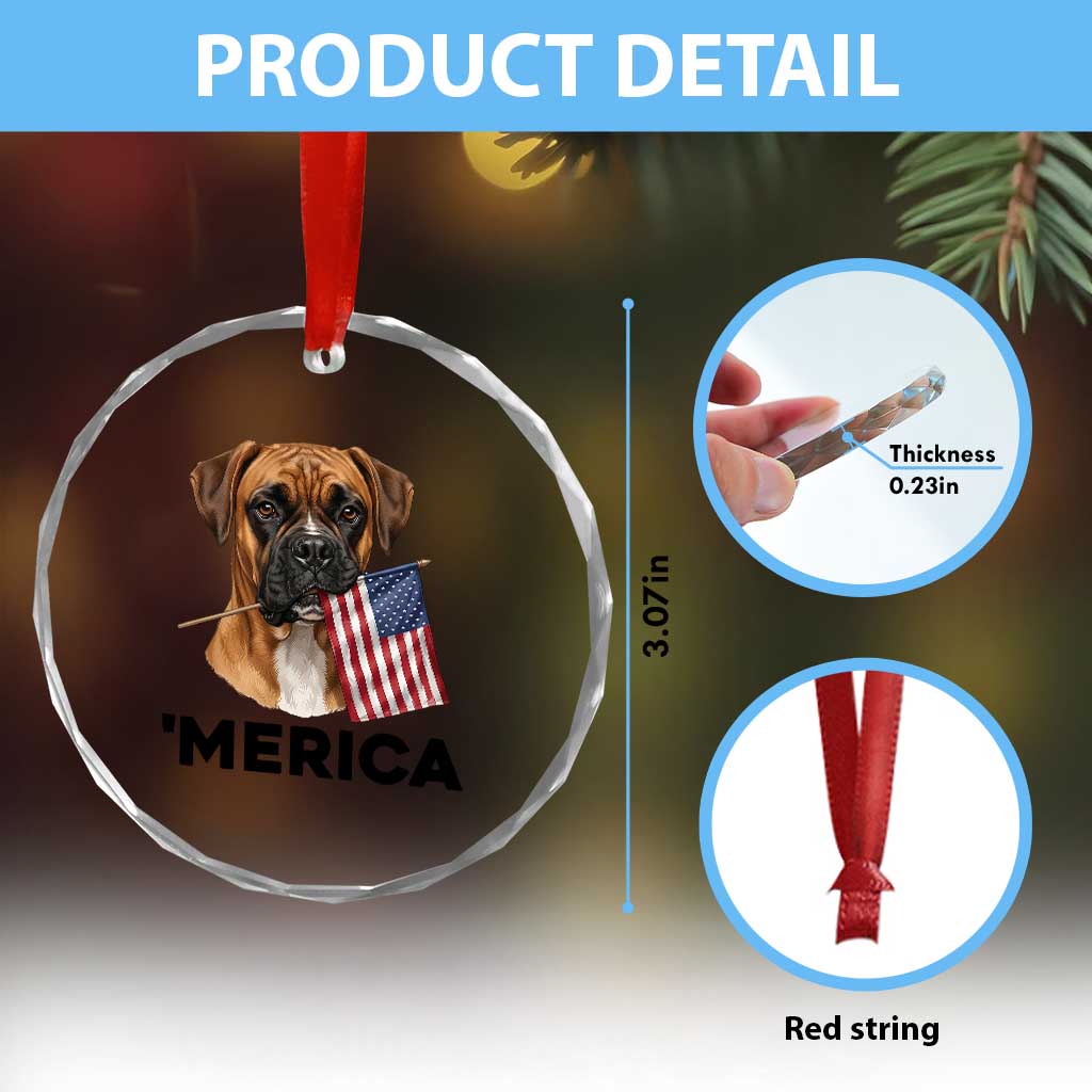 Merica Patriotic Boxer Mom Dad Gift Crystal Glass Ornament Merica 4th Of July TS12 Print Your Wear