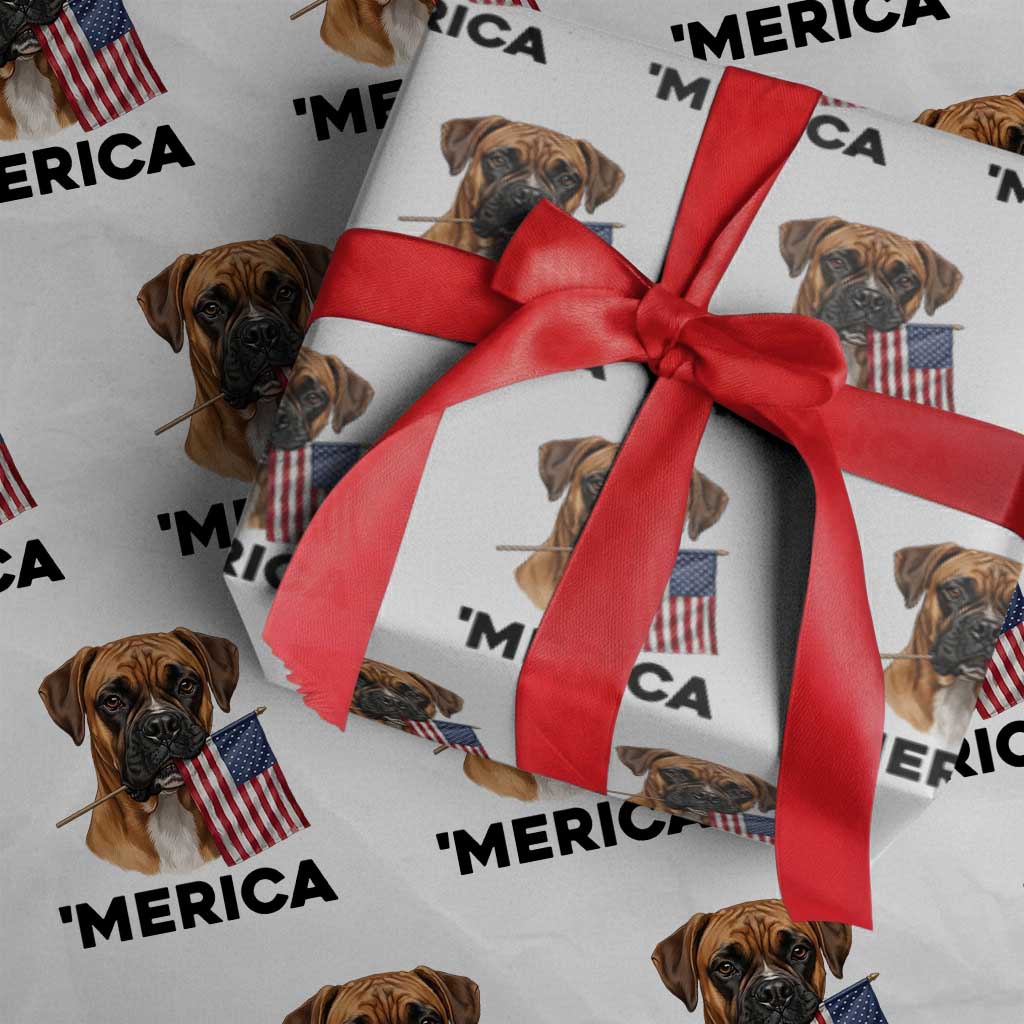 Merica Patriotic Boxer Mom Dad Gift Wrapping Paper Roll Merica 4th Of July TS12 White Print Your Wear