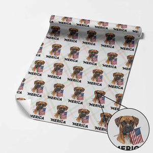 Merica Patriotic Boxer Mom Dad Gift Wrapping Paper Roll Merica 4th Of July