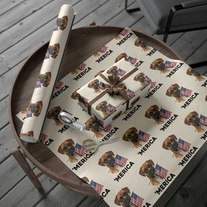 Merica Patriotic Boxer Mom Dad Gift Wrapping Paper Roll Merica 4th Of July