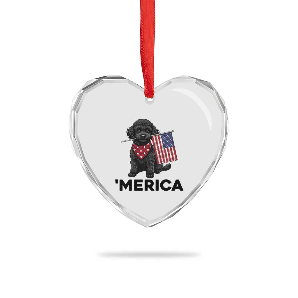 Merica Poodle Dog Lover Gift Heart Crystal Glass Ornament Patriotic 4th Of July