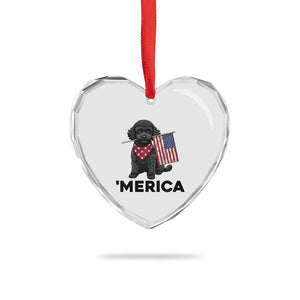 Merica Poodle Dog Lover Gift Heart Crystal Glass Ornament Patriotic 4th Of July