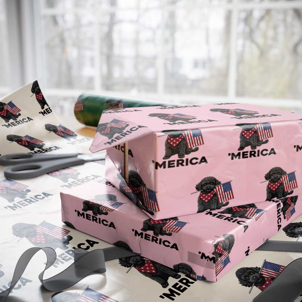 Merica Poodle Dog Lover Gift Wrapping Paper Roll Patriotic 4th Of July