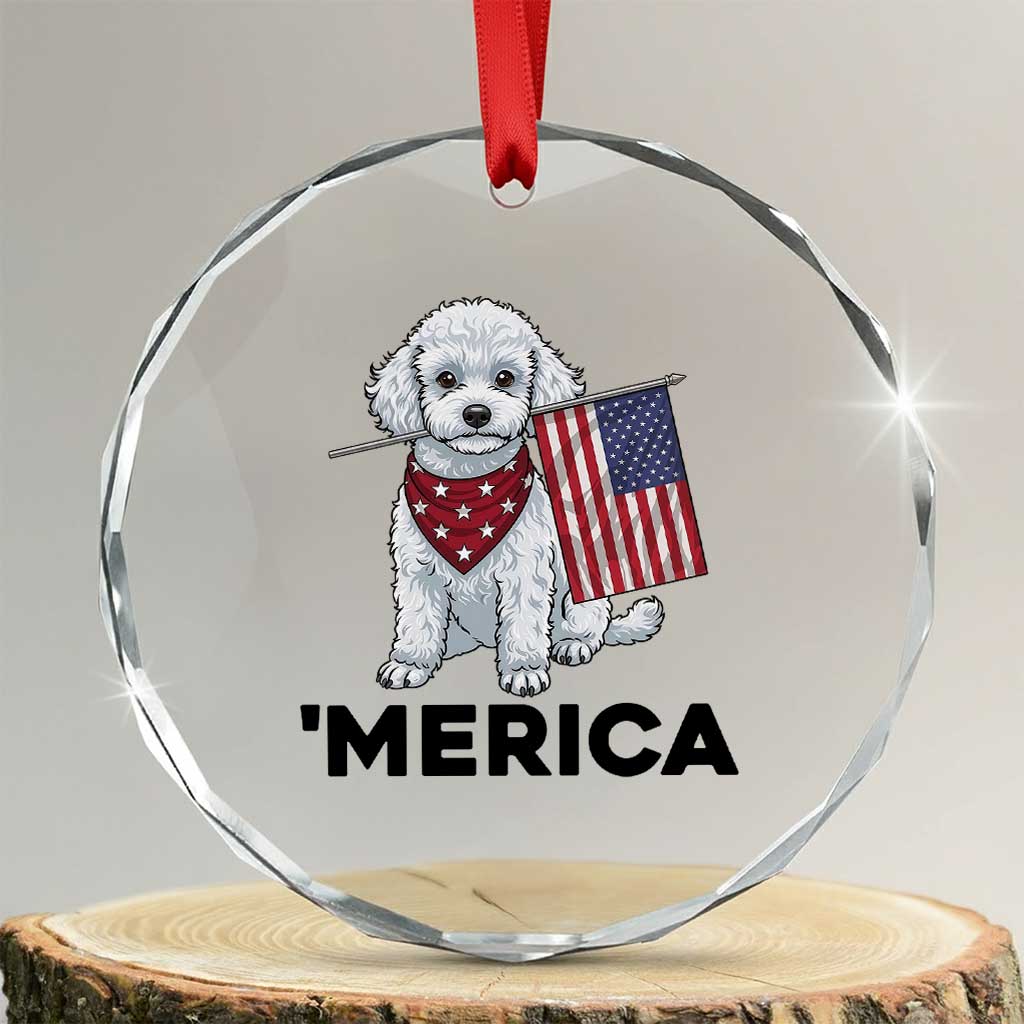Merica Poodle Mom Dad Patriotic Gift Crystal Glass Ornament 4th Of July Pride TS12 Transparent Glass 3'' Circle Print Your Wear