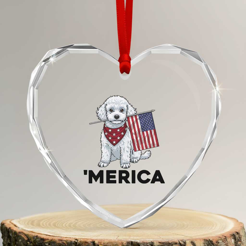 Merica Poodle Mom Dad Patriotic Gift Heart Crystal Glass Ornament 4th Of July Pride