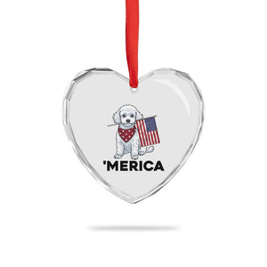 Merica Poodle Mom Dad Patriotic Gift Heart Crystal Glass Ornament 4th Of July Pride