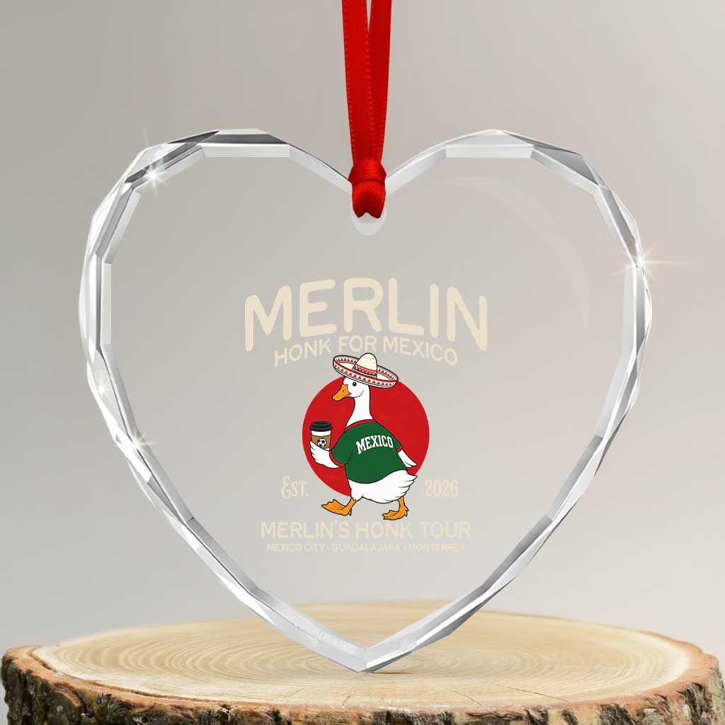 Merlin the Duck Honk Tour Mexico Retro Band Parody Heart Crystal Glass Ornament Mexican Pride Soccer Locer Football Fans