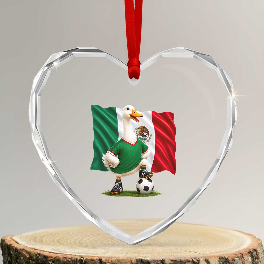 Merlin the Duck Mexico Flag Soccer Player Heart Crystal Glass Ornament Mexican Pride Football Fans TS02 Transparent Glass 3'' Heart Print Your Wear