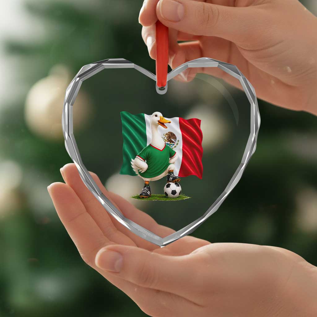 Merlin the Duck Mexico Flag Soccer Player Heart Crystal Glass Ornament Mexican Pride Football Fans