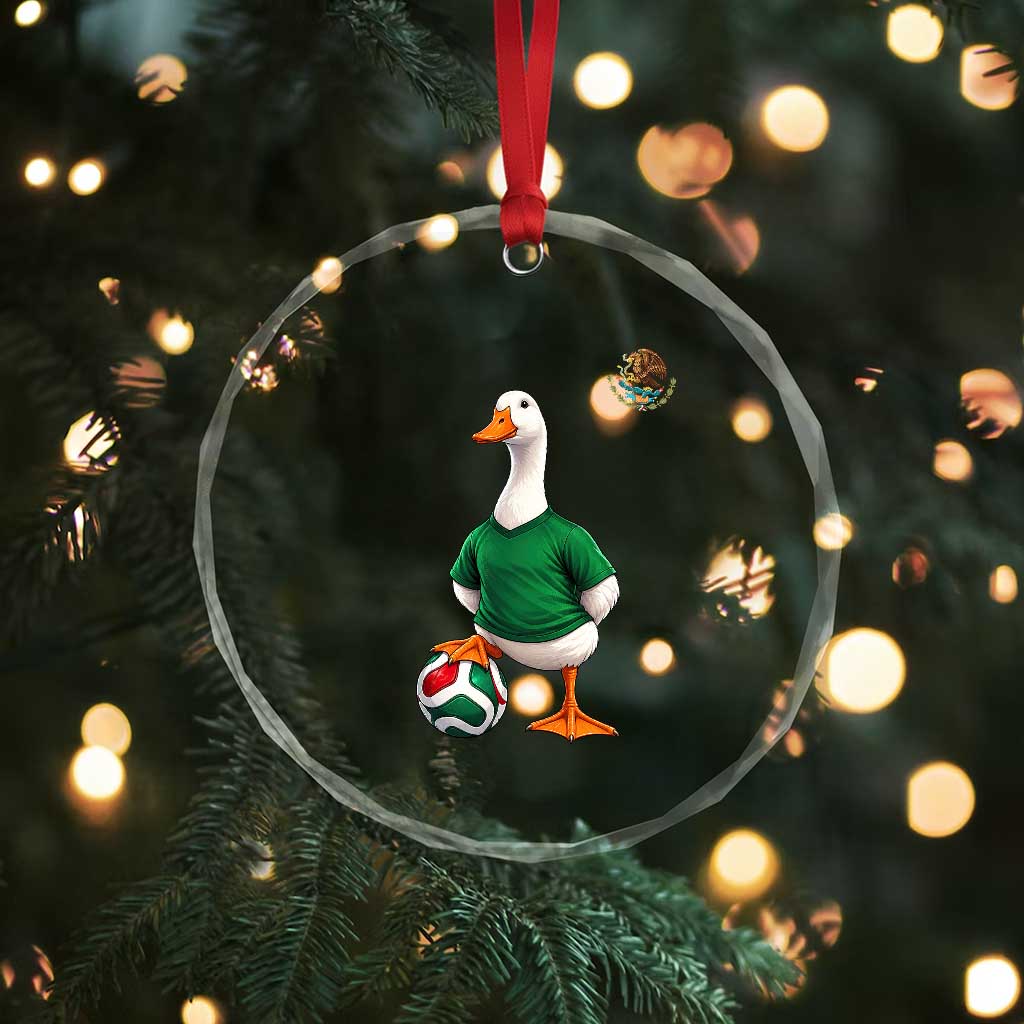 Merlin the Duck Soccer Player Mexico Fans Crystal Glass Ornament Mexican Sports Futbol Lovers Viral Animal in Green Jersey Graphic