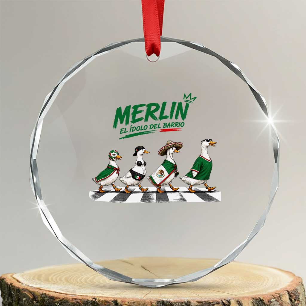 Merlin the Ducks Crosswalk Walk Parody Crystal Glass Ornament El Idolo Del Barrio Mexico Duck Soccer Football Fans TS02 Transparent Glass 3'' Circle Print Your Wear