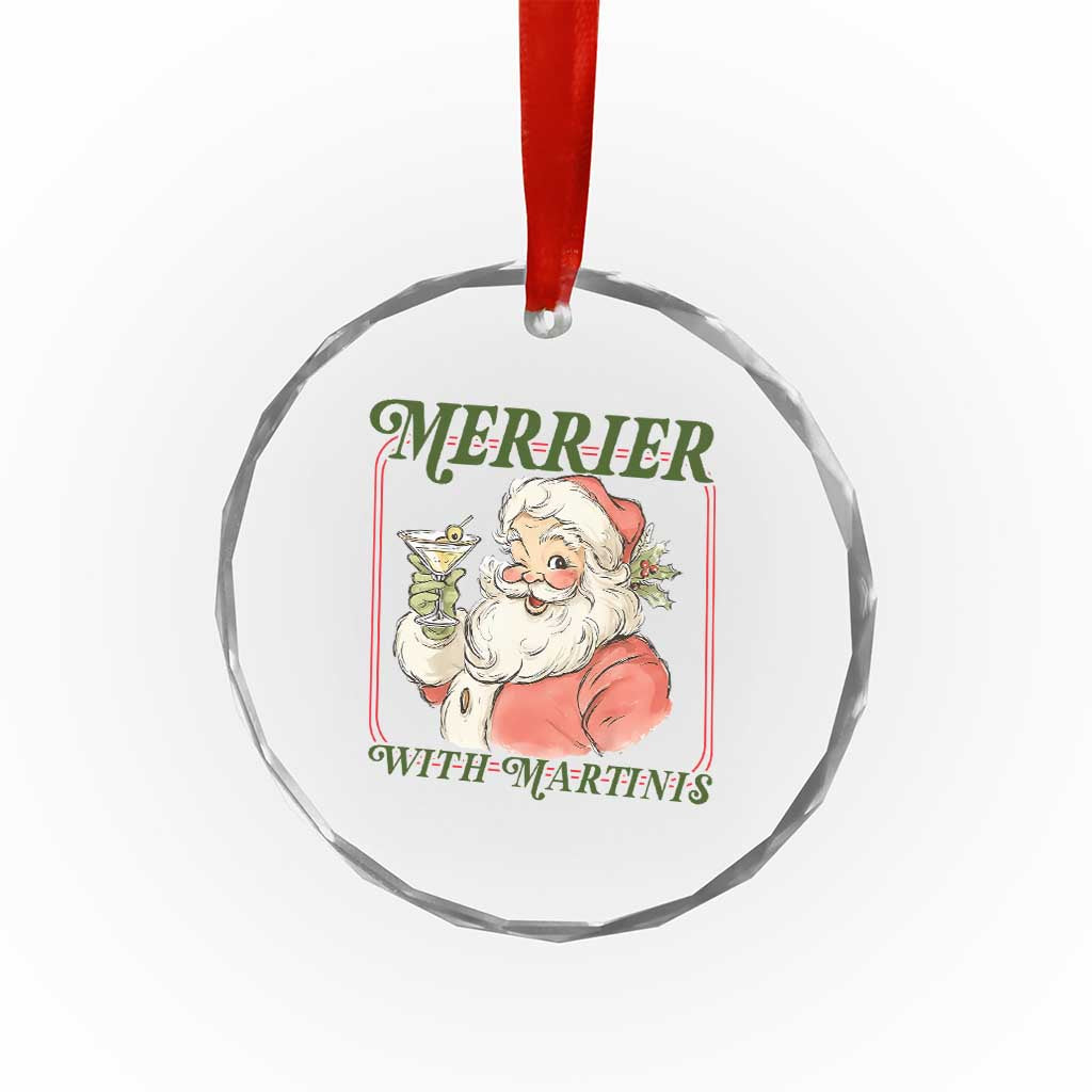 Merrier With Martinis Crystal Glass Ornament Funny Retro Santa Christmas Cocktail Lover TS02 Print Your Wear