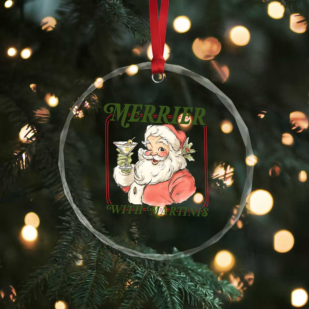 Merrier With Martinis Crystal Glass Ornament Funny Retro Santa Christmas Cocktail Lover TS02 Print Your Wear
