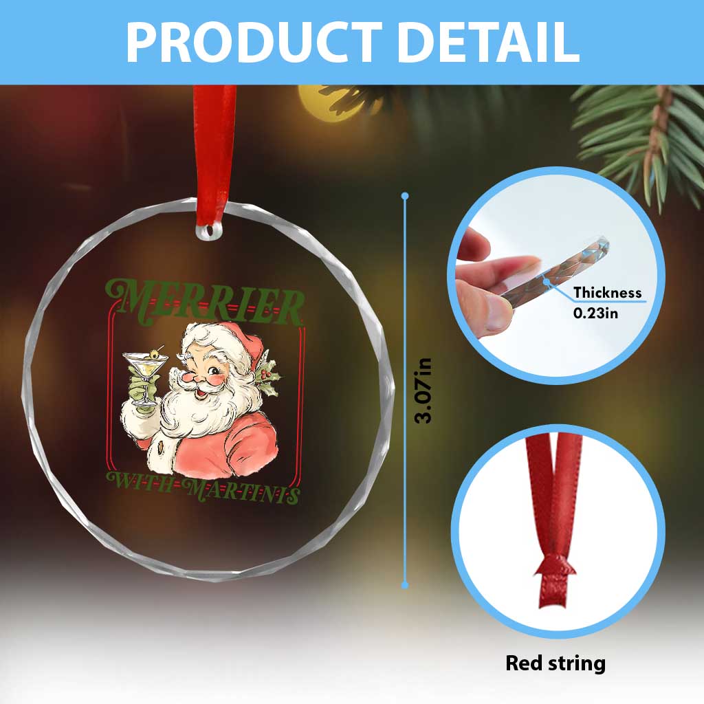 Merrier With Martinis Crystal Glass Ornament Funny Retro Santa Christmas Cocktail Lover TS02 Print Your Wear