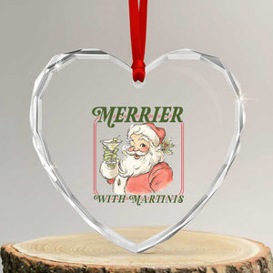 Merrier With Martinis Heart Crystal Glass Ornament Funny Retro Santa Christmas Cocktail Lover TS02 Transparent Glass 3'' Heart Print Your Wear