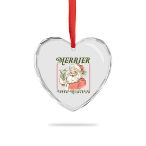 Merrier With Martinis Heart Crystal Glass Ornament Funny Retro Santa Christmas Cocktail Lover TS02 Print Your Wear