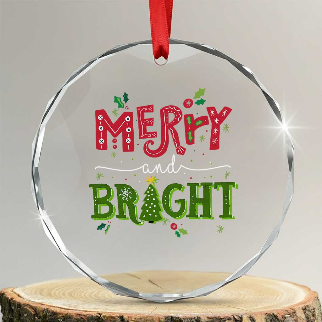 Merry And Bright Christmas Tree Xmas Holiday Crystal Glass Ornament TS09 Transparent Glass 3'' Circle Print Your Wear