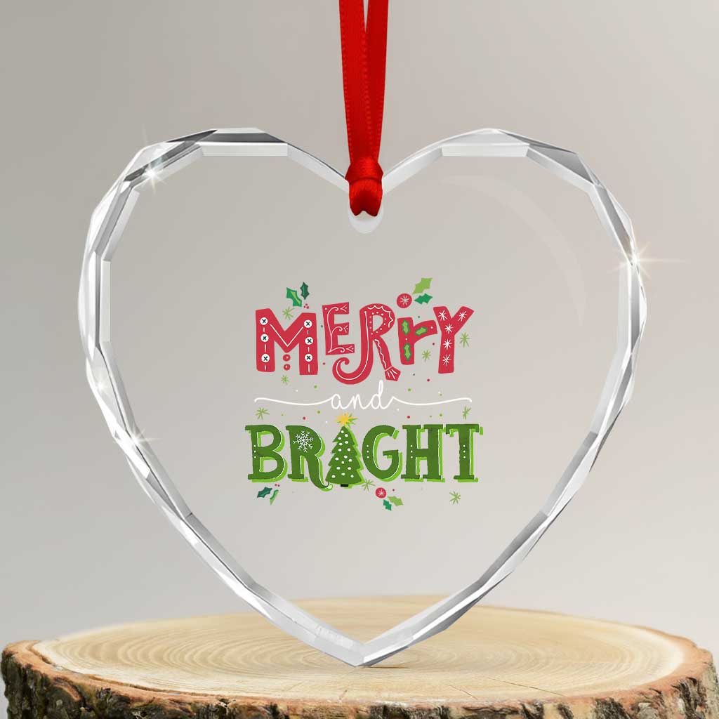 Merry And Bright Christmas Tree Xmas Holiday Heart Crystal Glass Ornament TS09 Transparent Glass 3'' Heart Print Your Wear