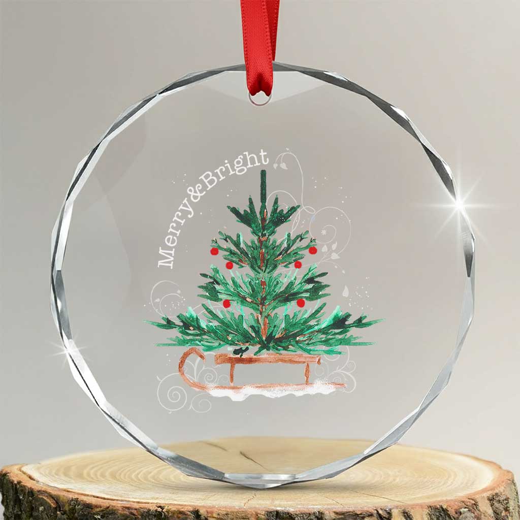 Merry and Bright Xmas Sleigh Crystal Glass Ornament TS10 Transparent Glass 3'' Circle Print Your Wear