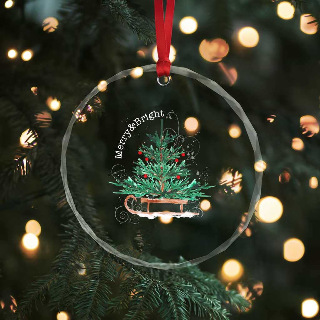 Merry and Bright Xmas Sleigh Crystal Glass Ornament TS10 Print Your Wear
