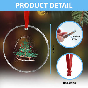 Merry and Bright Xmas Sleigh Crystal Glass Ornament TS10 Print Your Wear