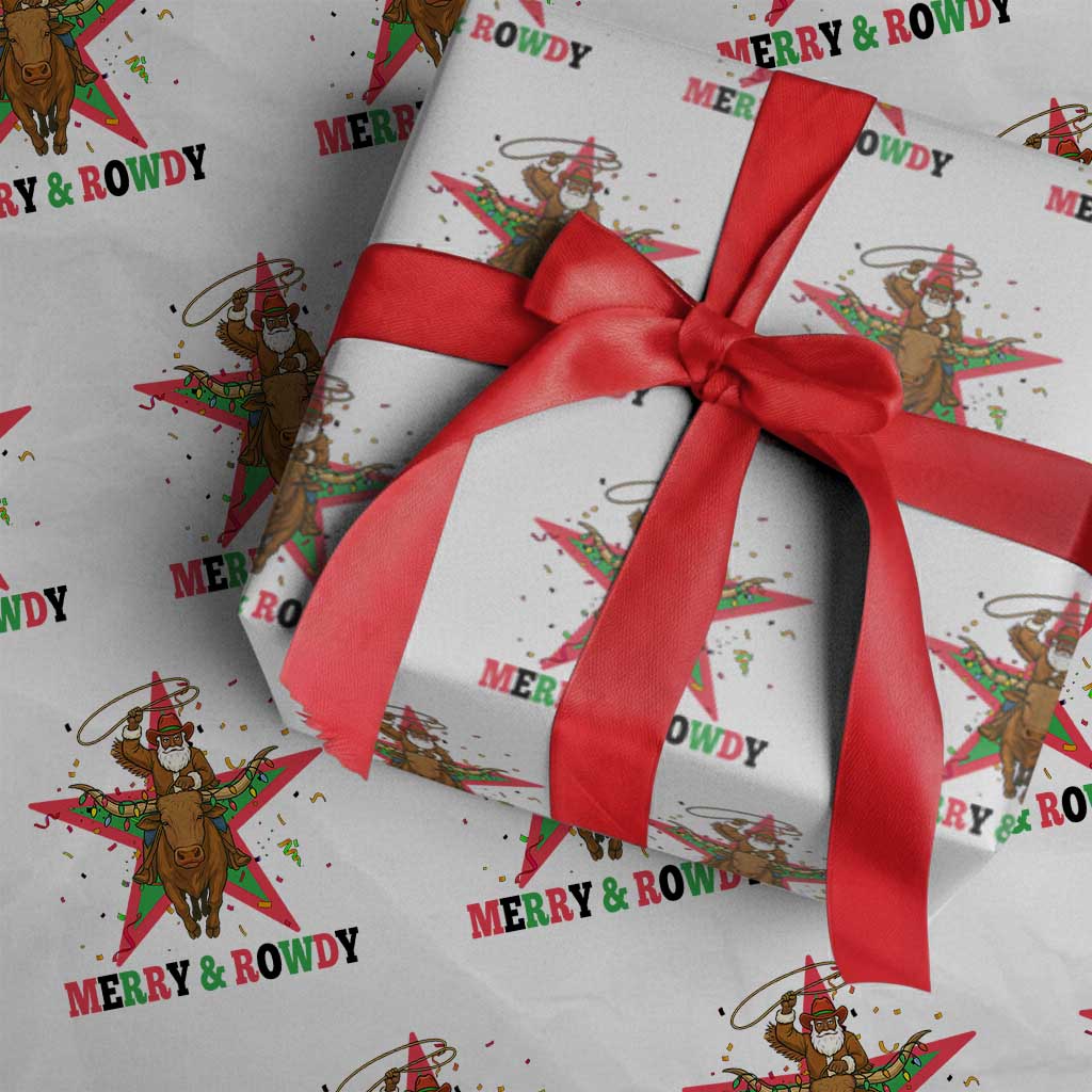 Merry And Rowdy Kwanzaa Santa Cowboy Christmas Gift Wrapping Paper Roll TS12 White Print Your Wear