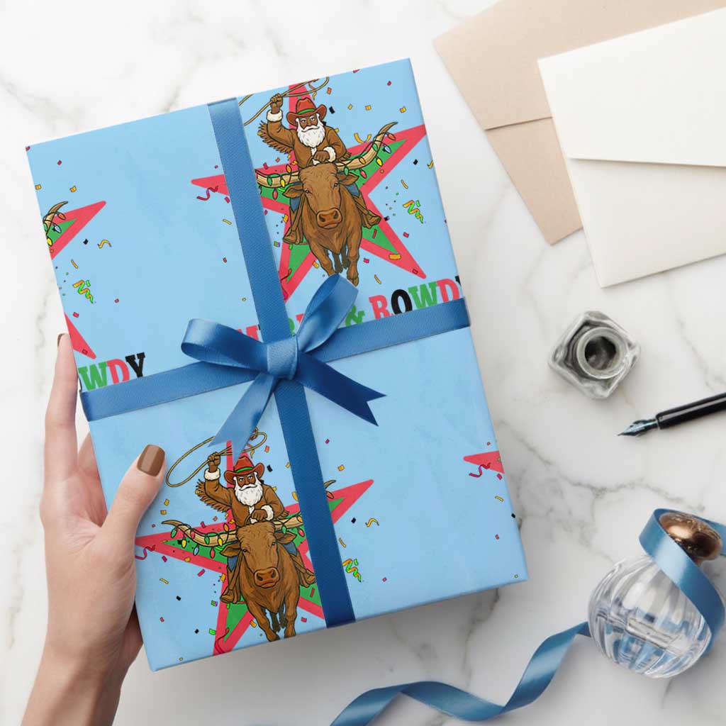 Merry And Rowdy Kwanzaa Santa Cowboy Christmas Gift Wrapping Paper Roll TS12 Light Blue Print Your Wear