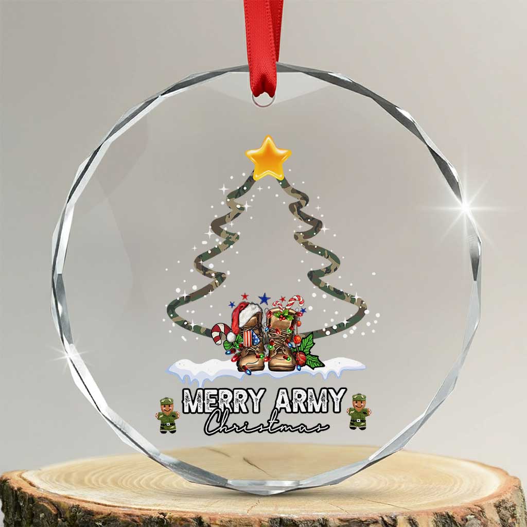 Merry Army Xmas Crystal Glass Ornament Military Family Veteran Gift Camo Boots TS10 Transparent Glass 3'' Circle Print Your Wear