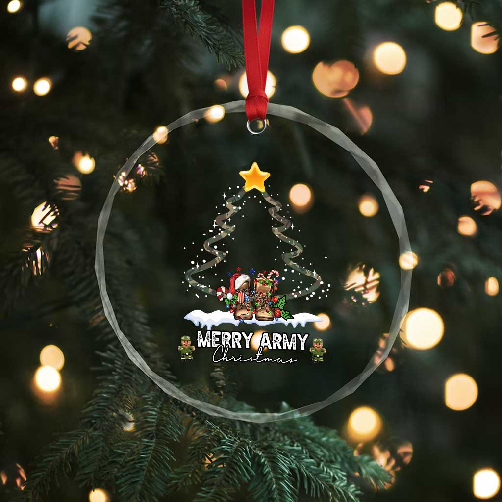 Merry Army Xmas Crystal Glass Ornament Military Family Veteran Gift Camo Boots TS10 Print Your Wear