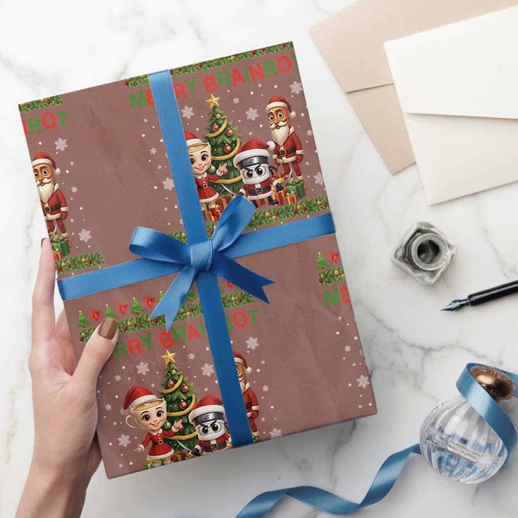 Merry Brainrot Wrapping Paper Roll Funny Ugly Christmas Italian Meme Gift TS12 Mocha Print Your Wear