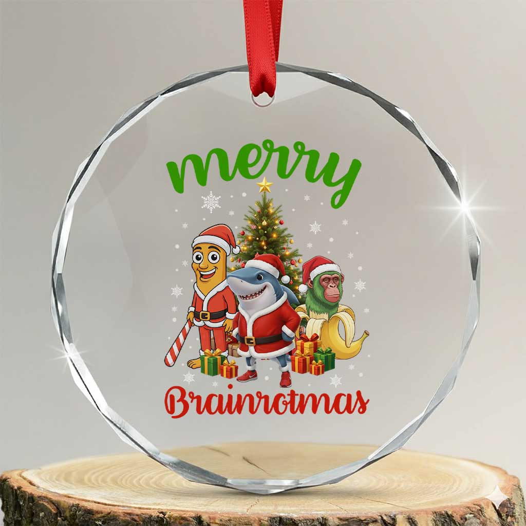 Merry Brainrotmas Crystal Glass Ornament Funny Italian Brainrot Meme Christmas TS12 Transparent Glass 3'' Circle Print Your Wear