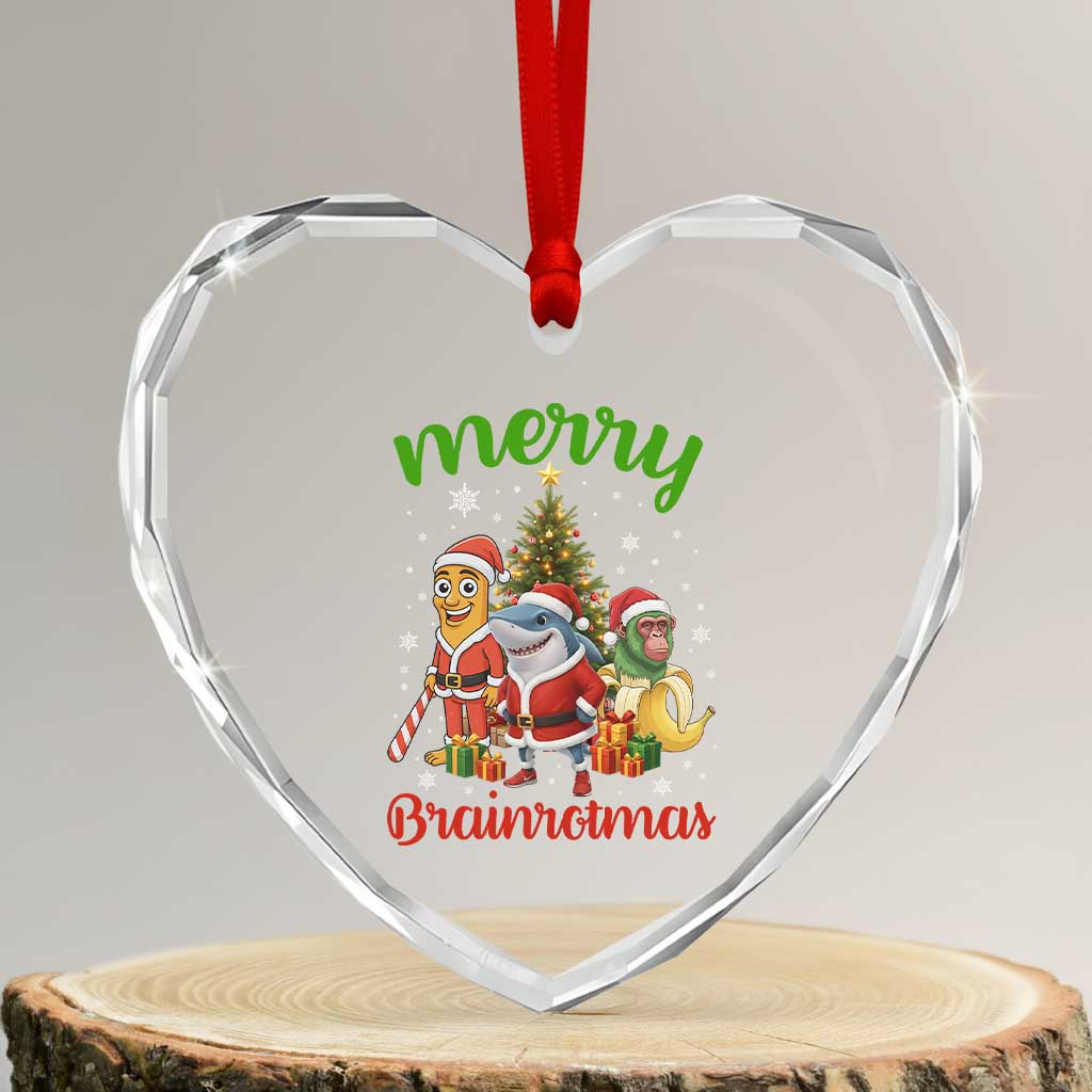 Merry Brainrotmas Heart Crystal Glass Ornament Funny Italian Brainrot Meme Christmas TS12 Transparent Glass 3'' Heart Print Your Wear