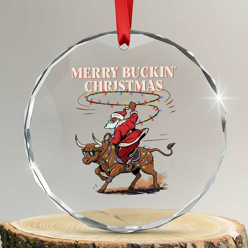 Merry Buckin Christmas Crystal Glass Ornament Black Santa Western Rodeo Gift TS12 Transparent Glass 3'' Circle Print Your Wear
