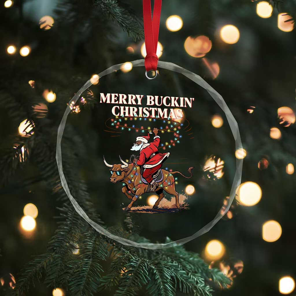 Merry Buckin Christmas Crystal Glass Ornament Black Santa Western Rodeo Gift TS12 Print Your Wear