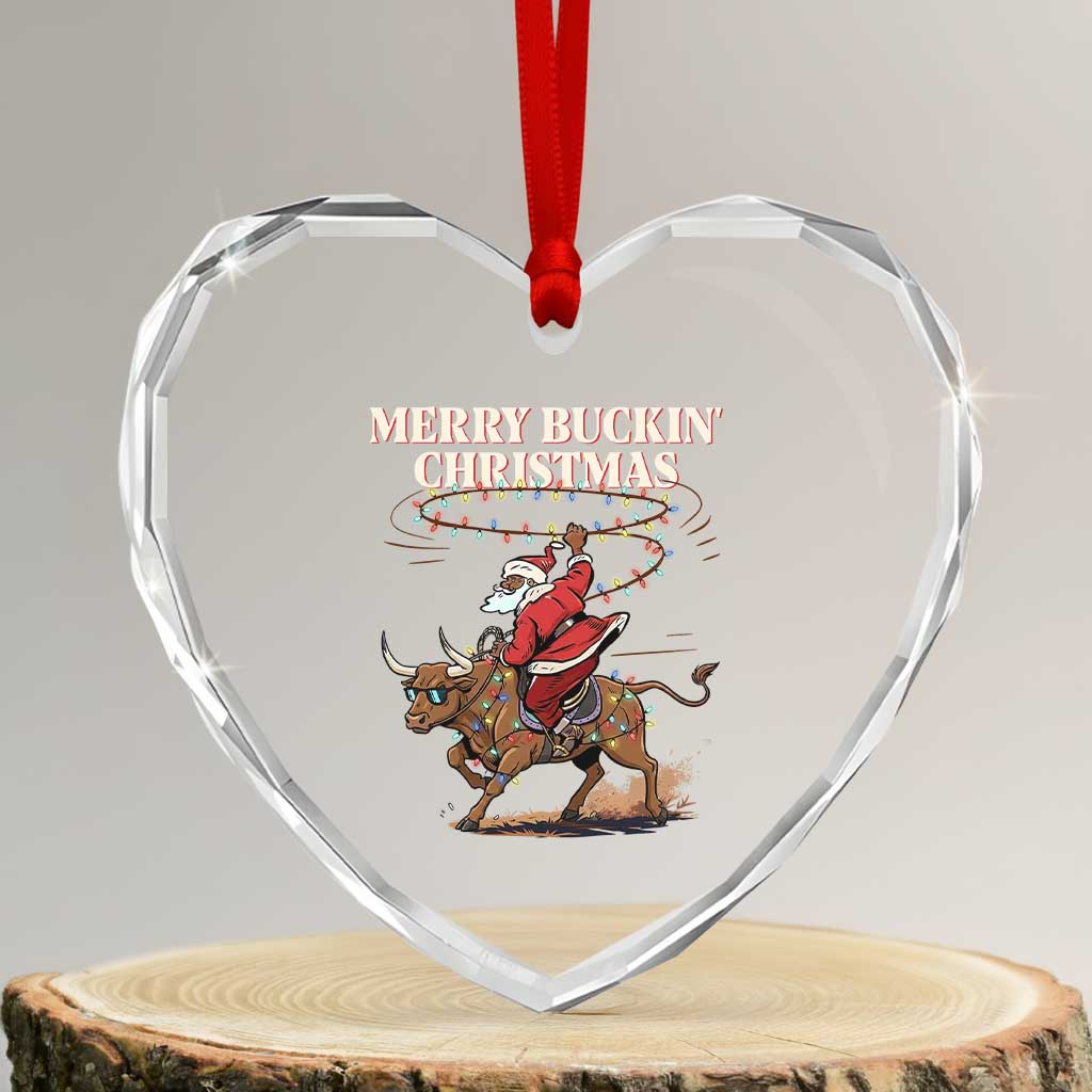 Merry Buckin Christmas Heart Crystal Glass Ornament Black Santa Western Rodeo Gift TS12 Transparent Glass 3'' Heart Print Your Wear