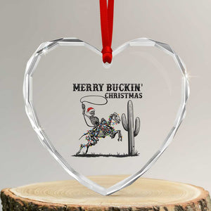 Merry Buckin Christmas Heart Crystal Glass Ornament Funny Skeleton Santa Horse Rider TS12 Transparent Glass 3'' Heart Print Your Wear