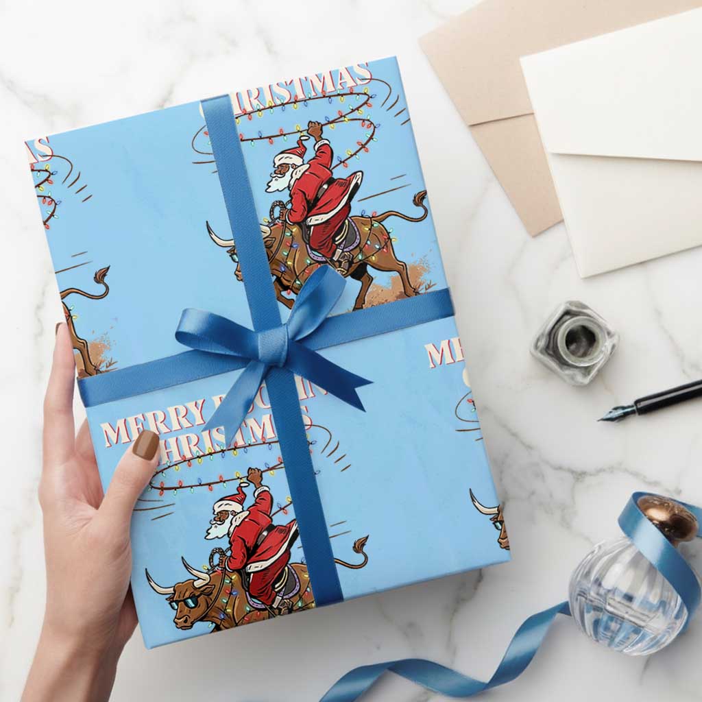 Merry Buckin Christmas Wrapping Paper Roll Black Santa Western Rodeo Gift TS12 Light Blue Print Your Wear
