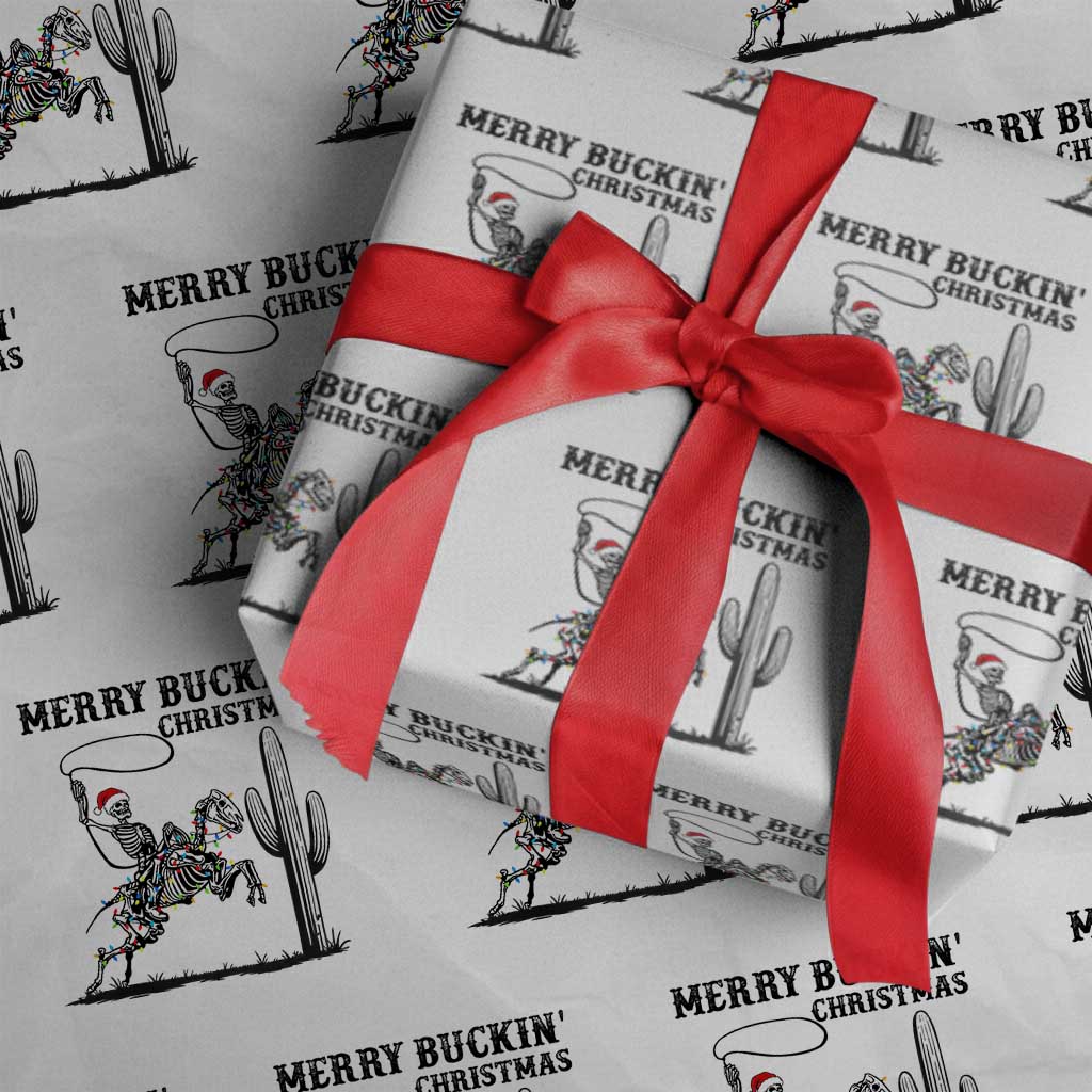 Merry Buckin Christmas Wrapping Paper Roll Funny Skeleton Santa Horse Rider TS12 White Print Your Wear