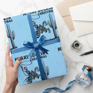 Merry Buckin Christmas Wrapping Paper Roll Funny Skeleton Santa Horse Rider TS12 Light Blue Print Your Wear